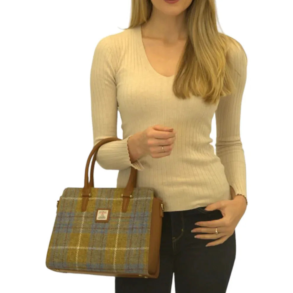 Harris Tweed Double Handle Tote - Light Brown