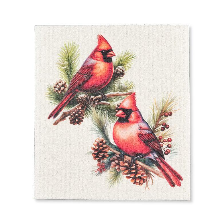 Swedish Dishcloth - Cardinals & Pine Cones