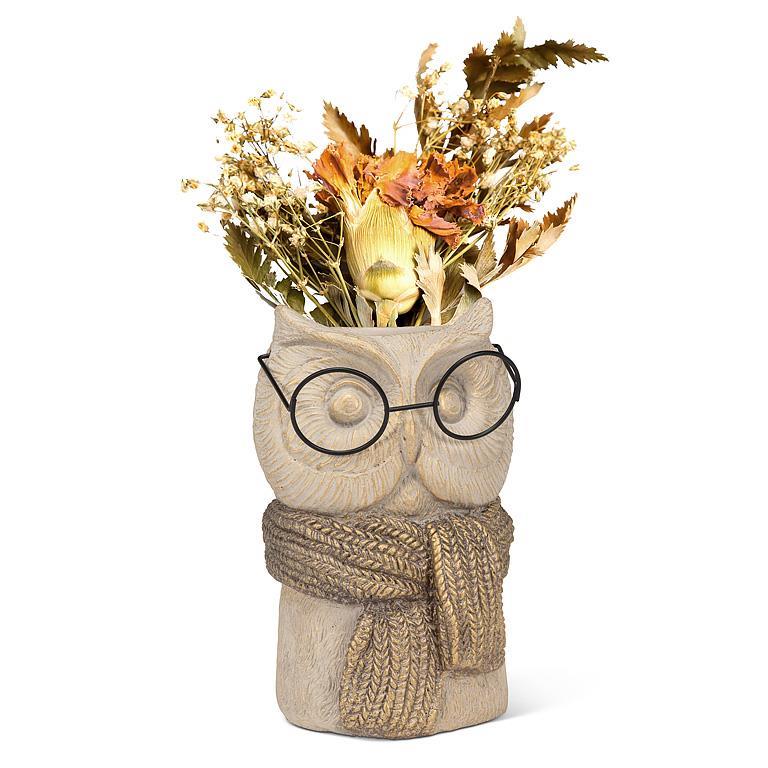 Owl Vase w/Scarf & Glasses - 7.5"H