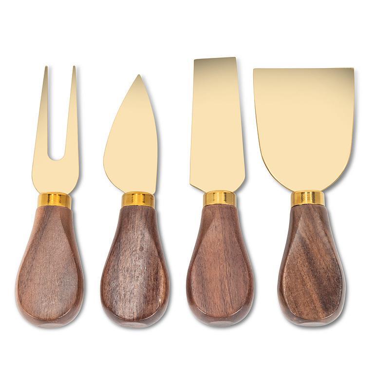 Walnut Handled Cheese Knives | Gold