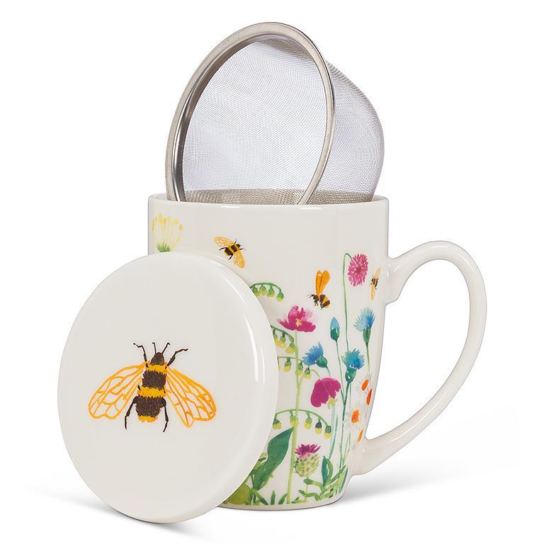 Bee Garden Covered Mug w/Strainer
