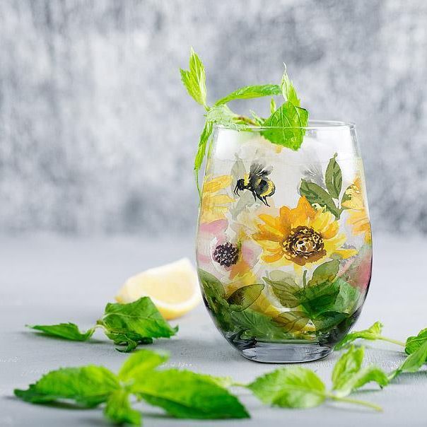Sunflowers & Bees Stemless Wine Glass
