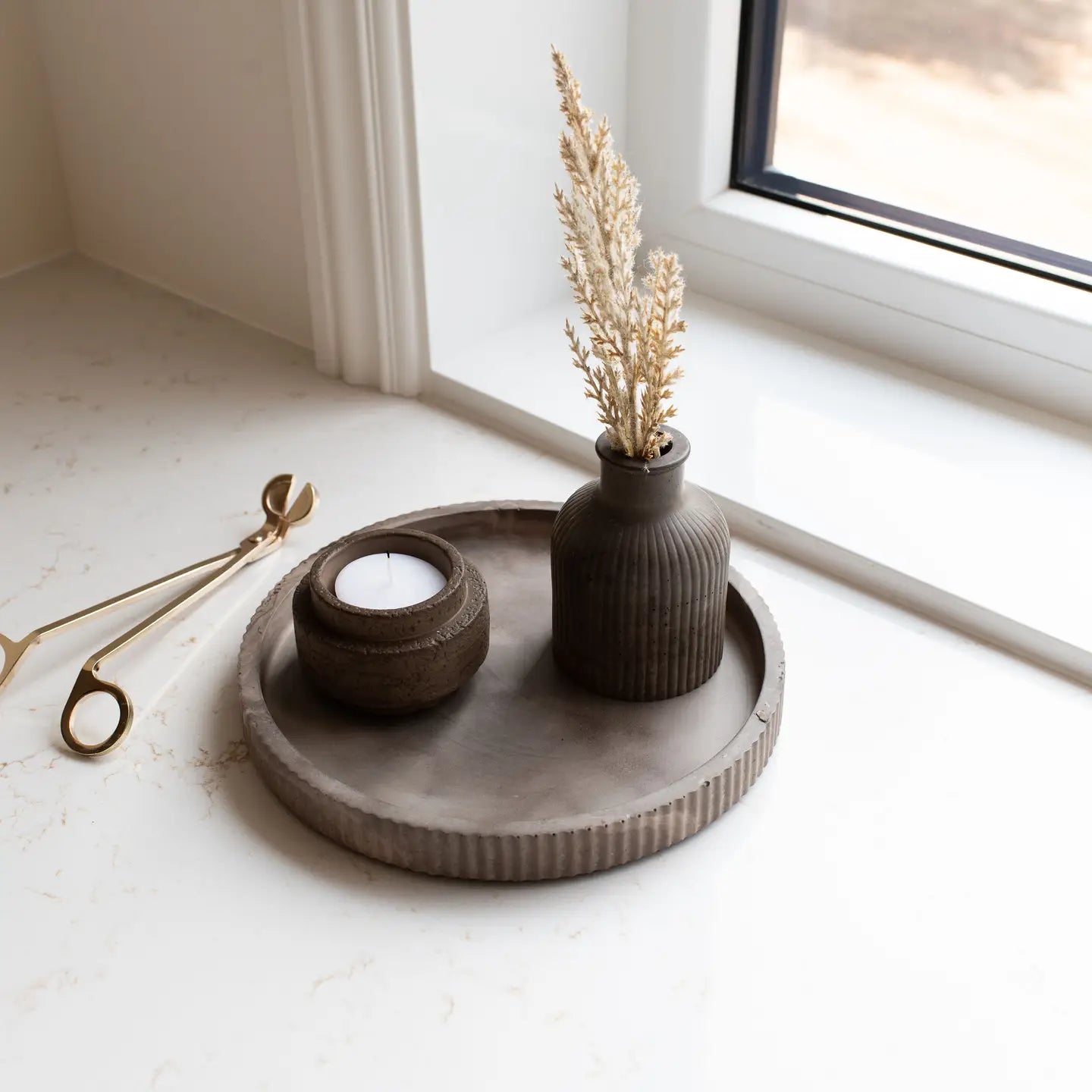 Fluted Round Tray | Mocha Stone