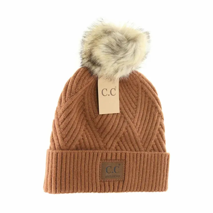 Large Patch Heathered Pom Beanie HAT2060 | Cocoa