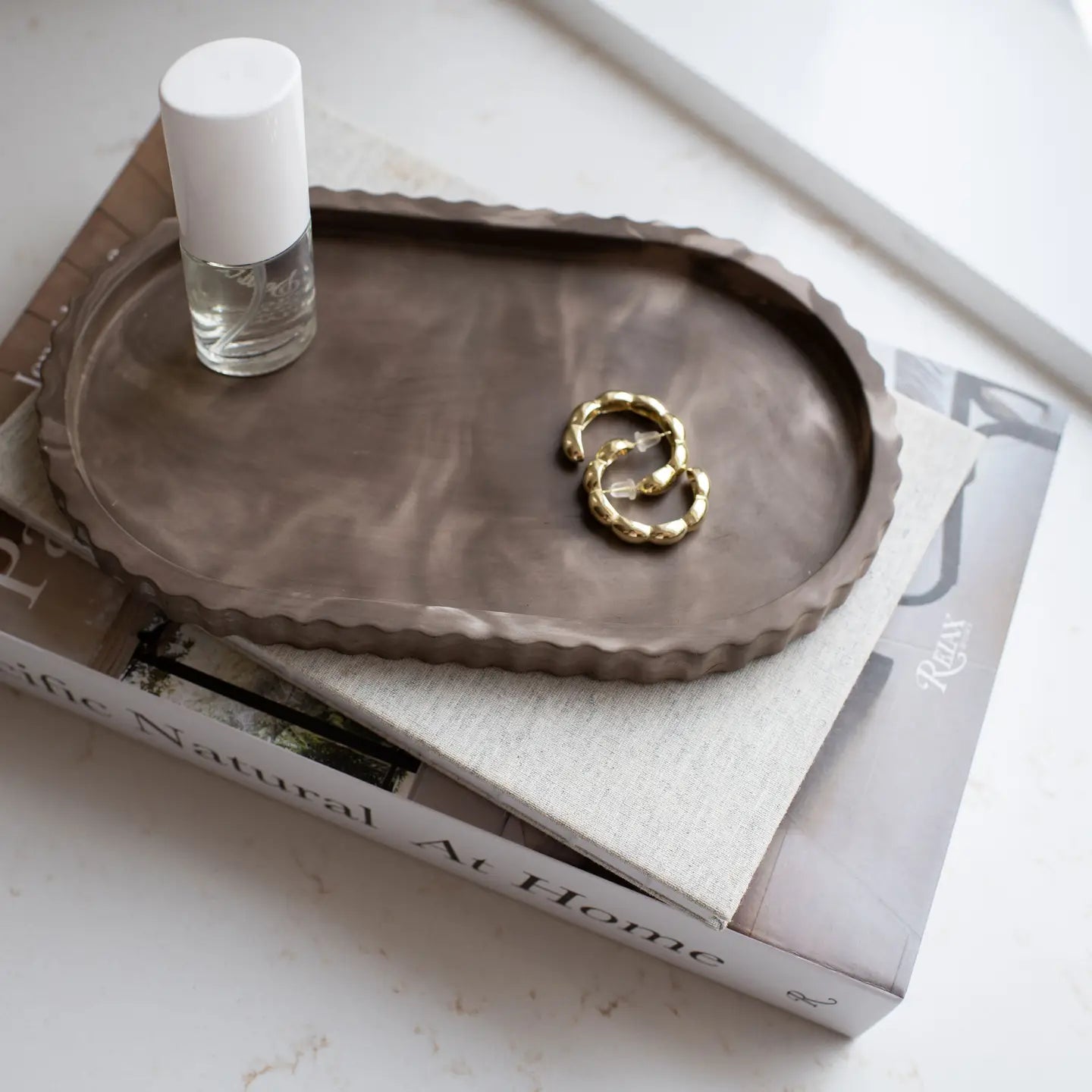 Fluted Oval Tray | Mocha Stone