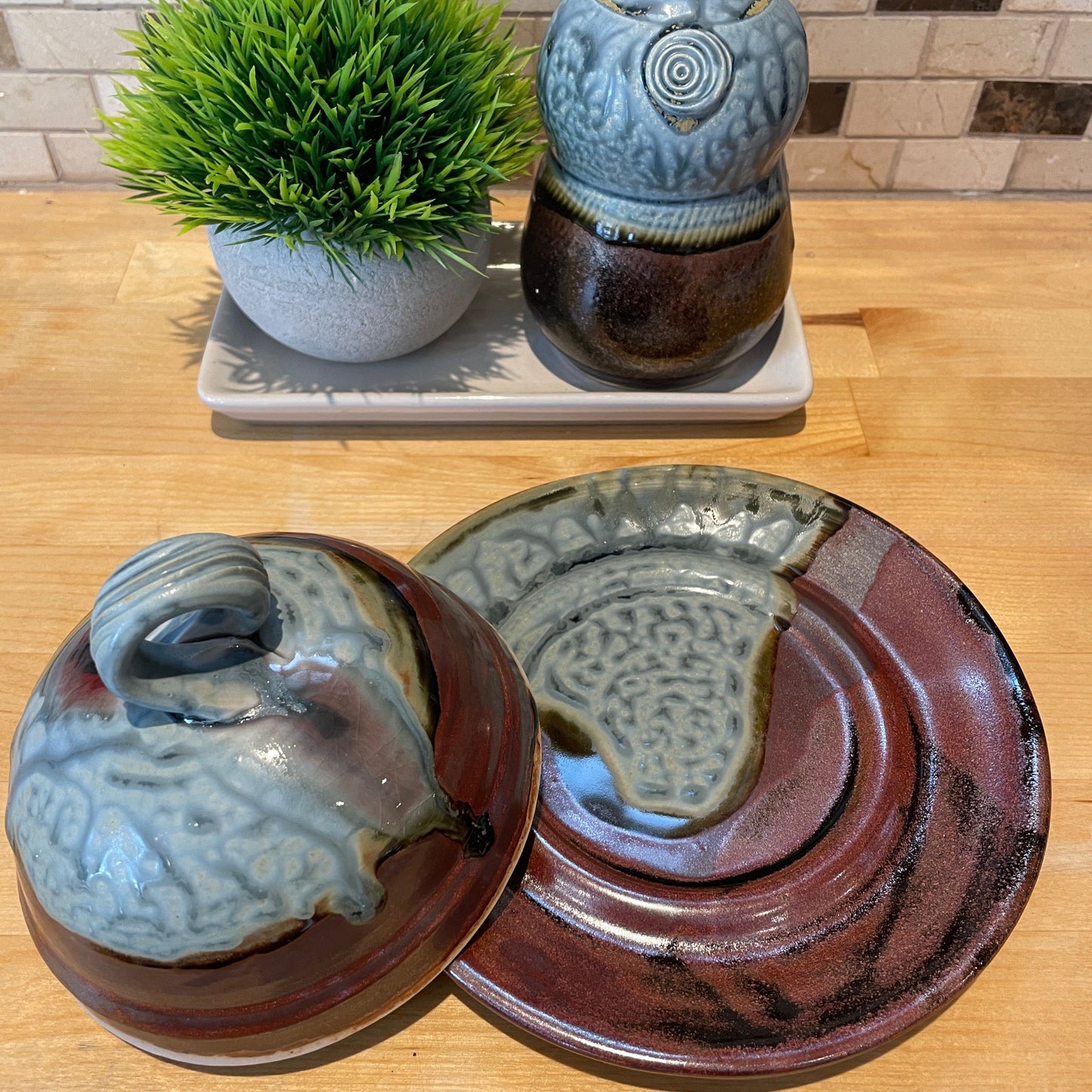 Domed Butter Dish - Blue Ash