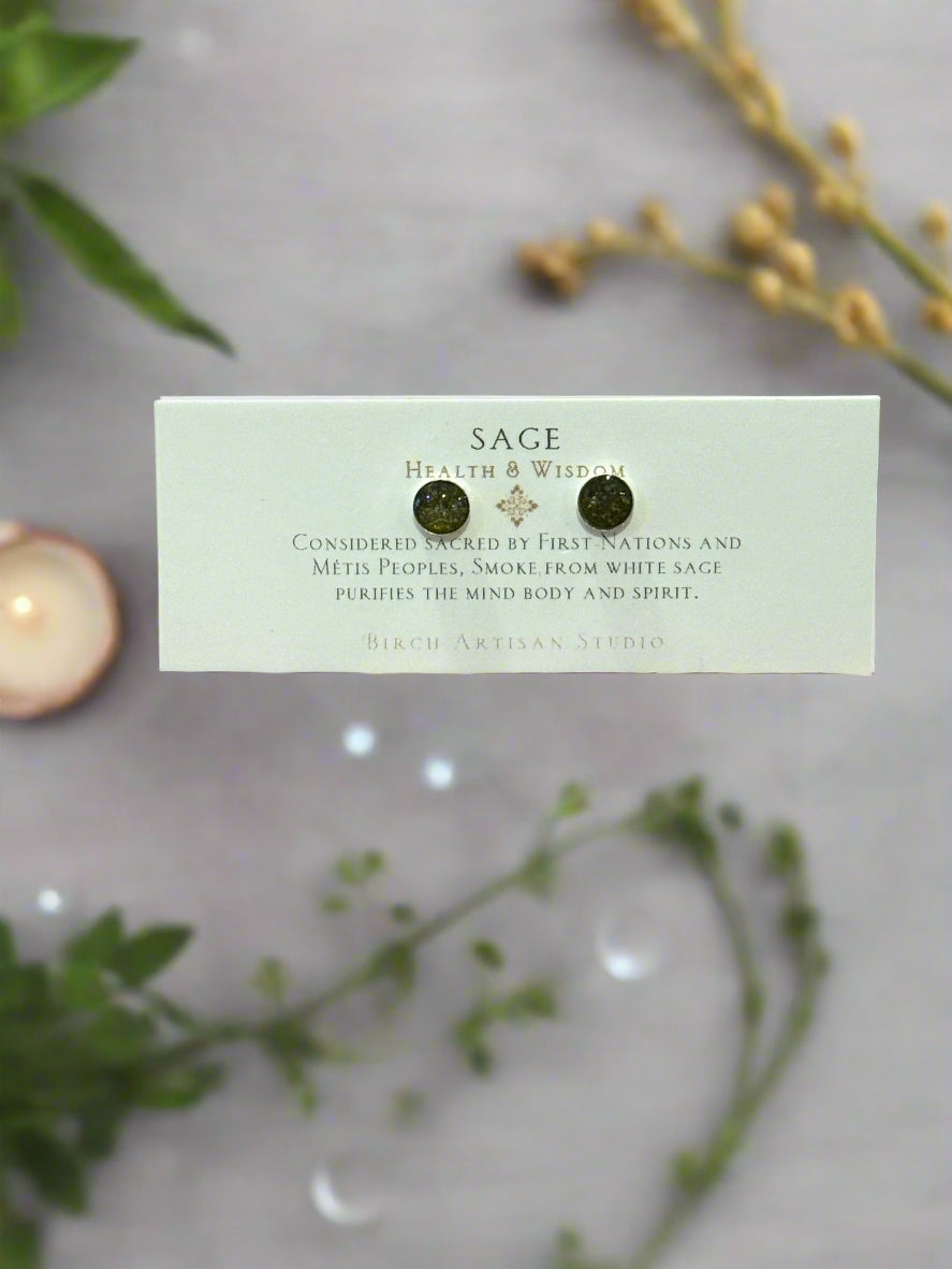 Sage Stud Earrings ~ Sterling Silver