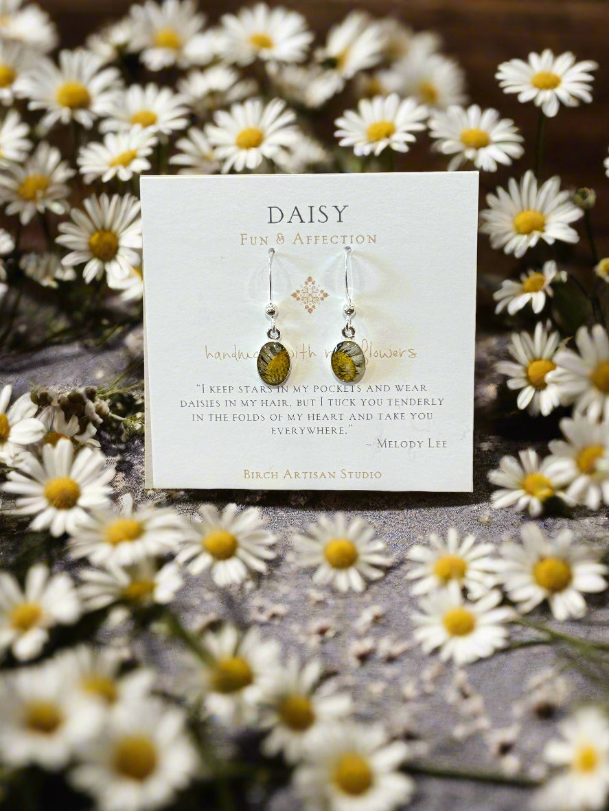 Daisy Oval Drop Earrings ~ Sterling Silver