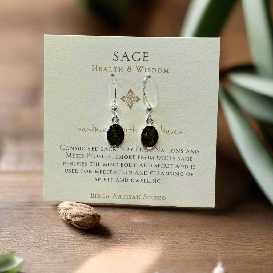 Sage Oval Drop Earrings ~ Sterling Silver