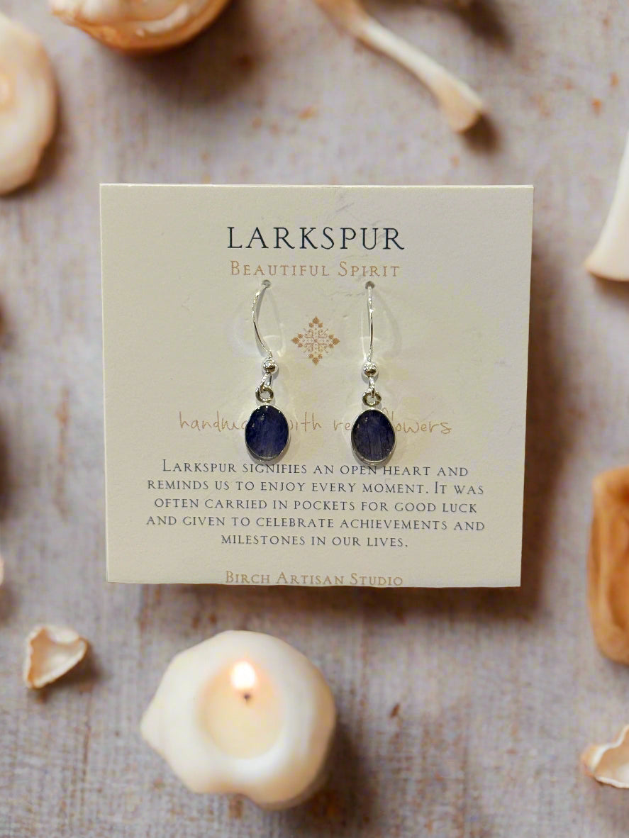 Larkspur Oval Drop Earrings ~ Sterling Silver