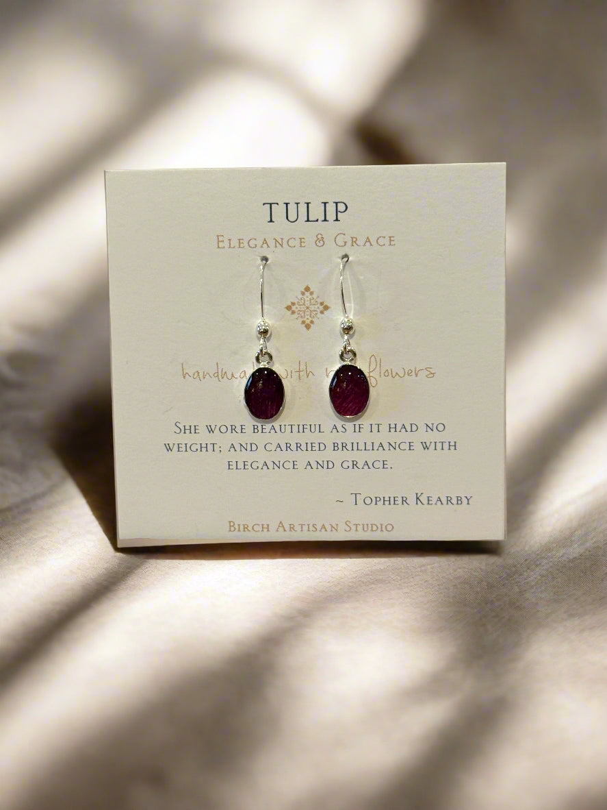 Tulip Oval Drop Earrings ~ Sterling Silver