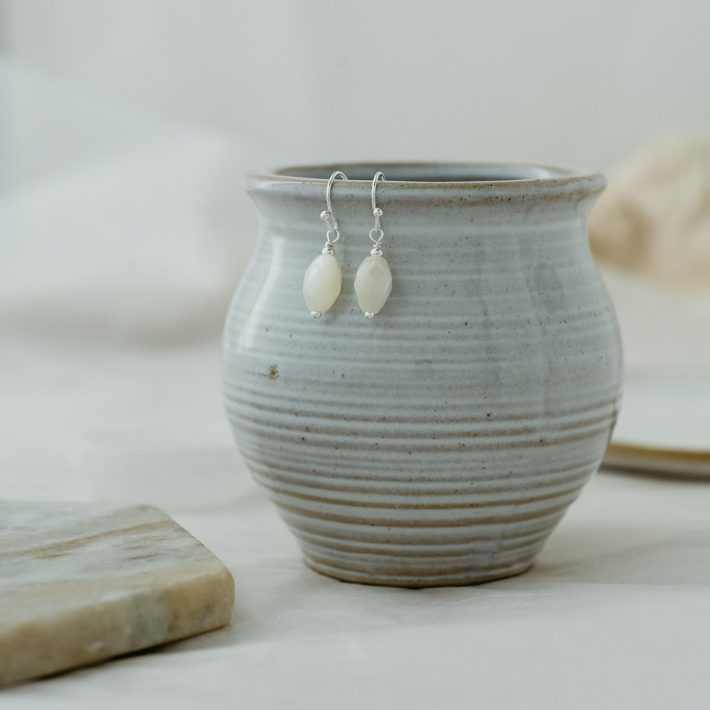 Ornate Earrings - Silver/Mother of Pearl