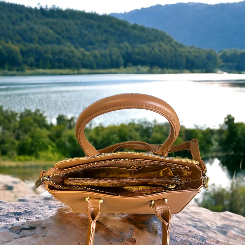 Harris Tweed Double Handle Tote - Light Brown
