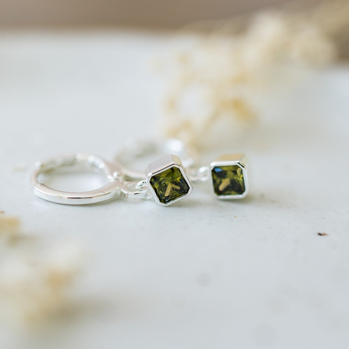 Prism Hoops - Silver/Moss Green
