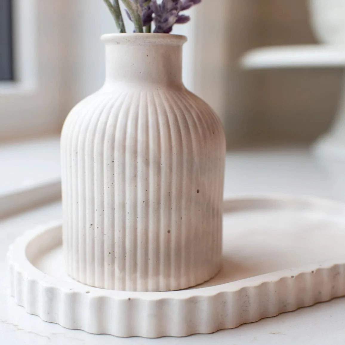 Fluted Oval Tray | Limestone