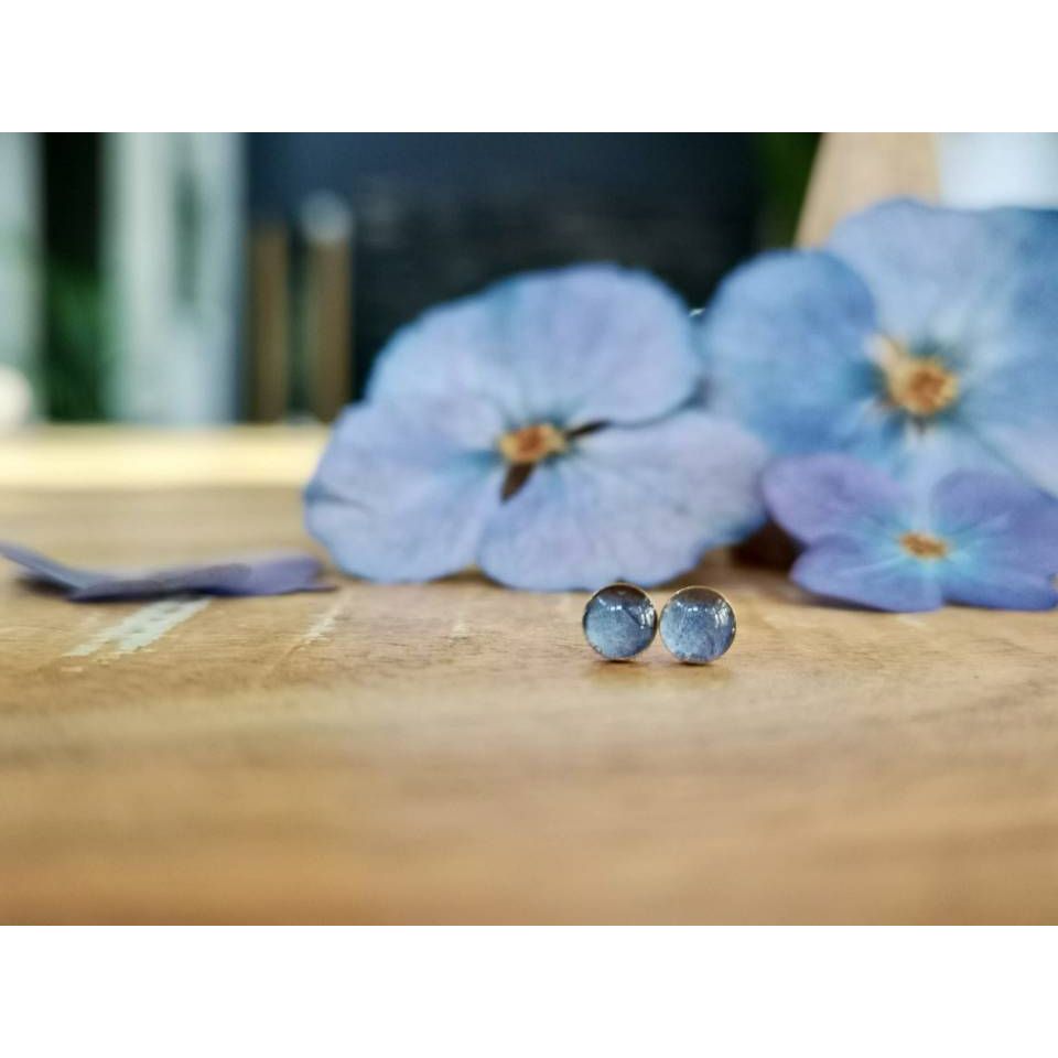 Blue Hydrangea Stud Earrings ~ Sterling Silver
