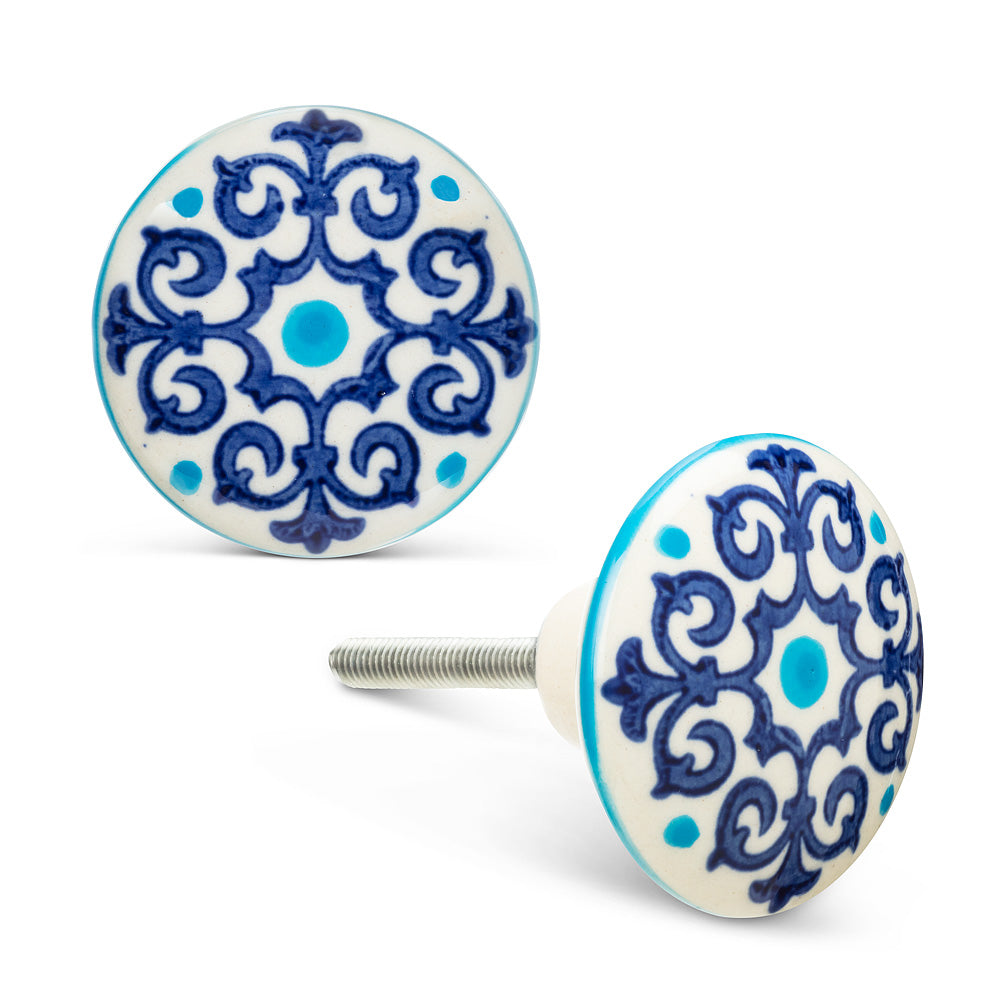 Turquoise/Cobalt Scroll Knob