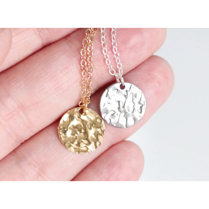 Hammered Disk Necklace (Silver)