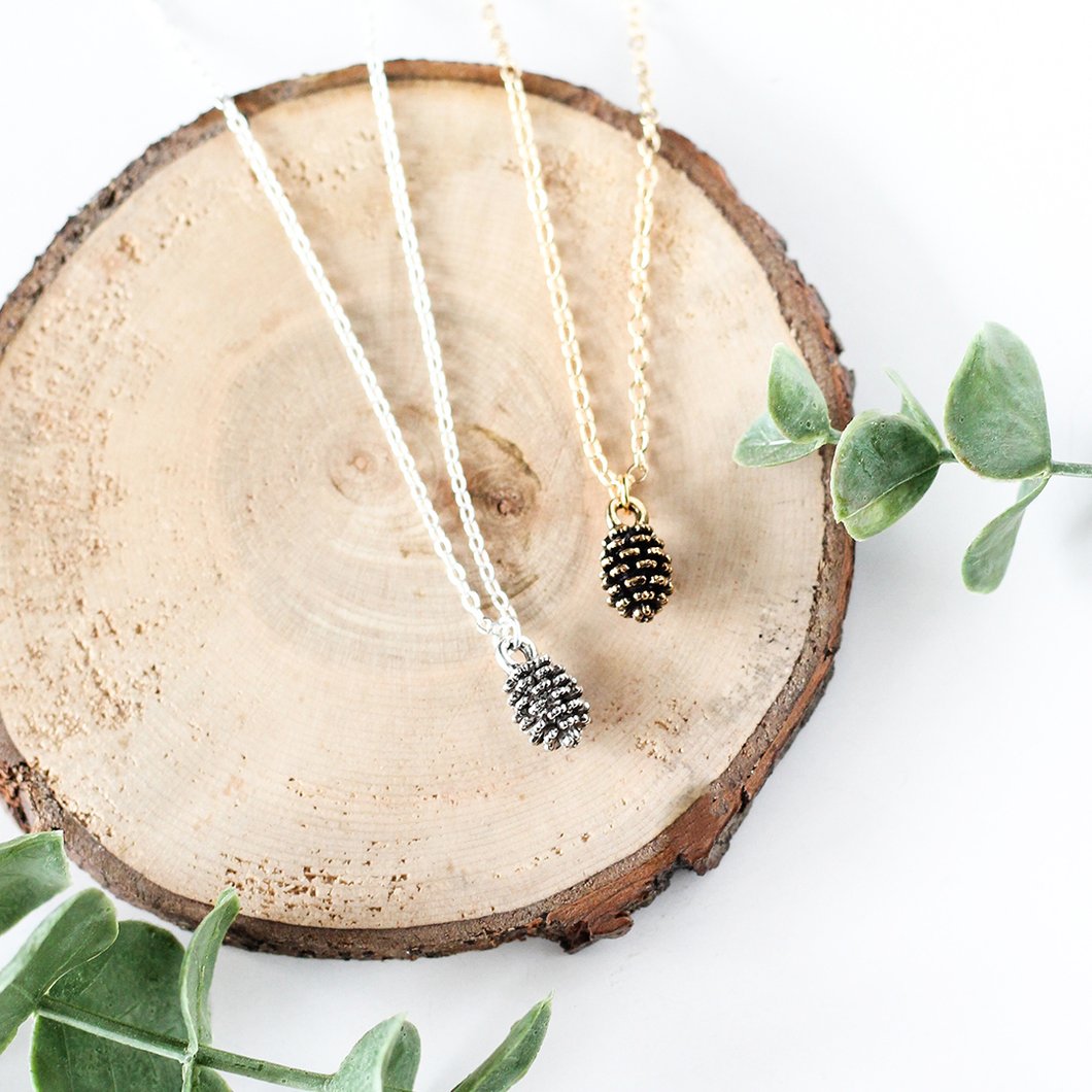 Tiny Pine Cone Necklace (Silver)