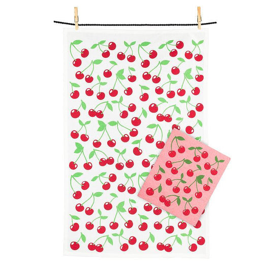 Dishcloth & Towel - Cherries