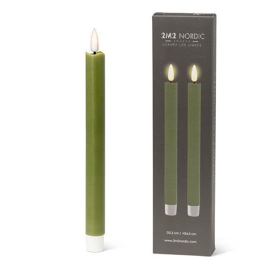 Set/2 LED Taper Candle | Green