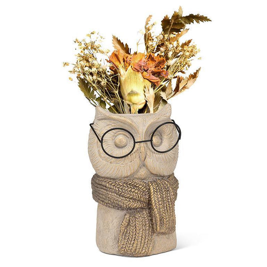 Owl Vase w/Scarf & Glasses - 7.5"H