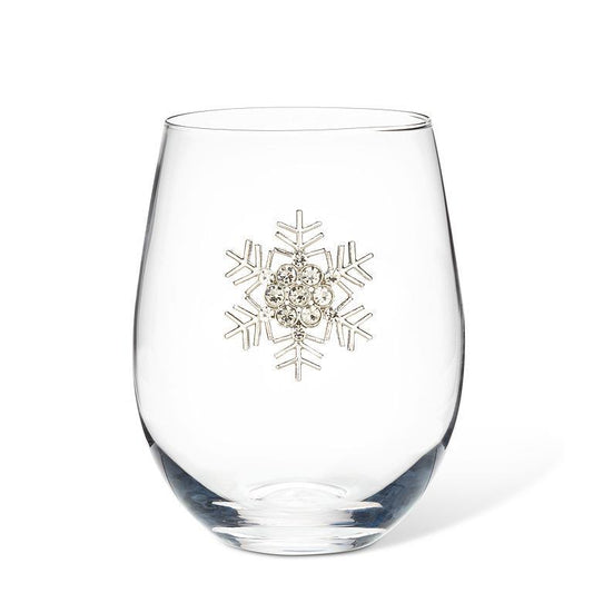 Stemless Wine Glass w/Jewel Snowflake