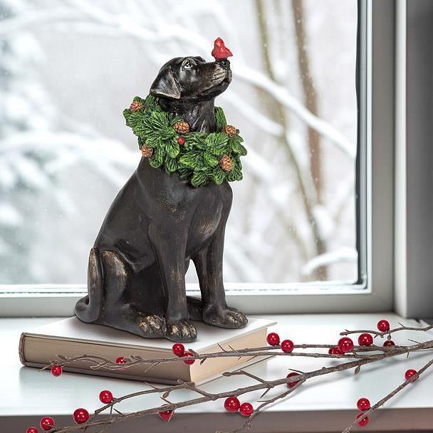 Holiday Labrador w/Wreath & Cardinal