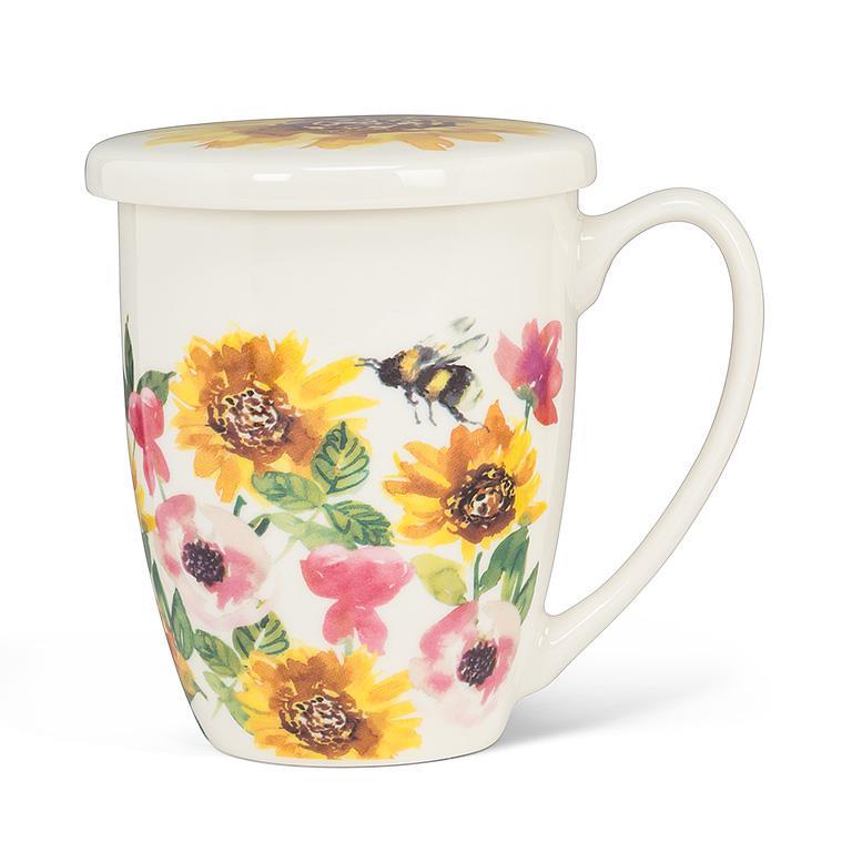 Sunflowers & Bees Covered Mug & Strainer