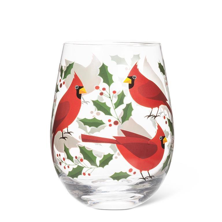 Cardinals & Holly Stemless Wine Glass