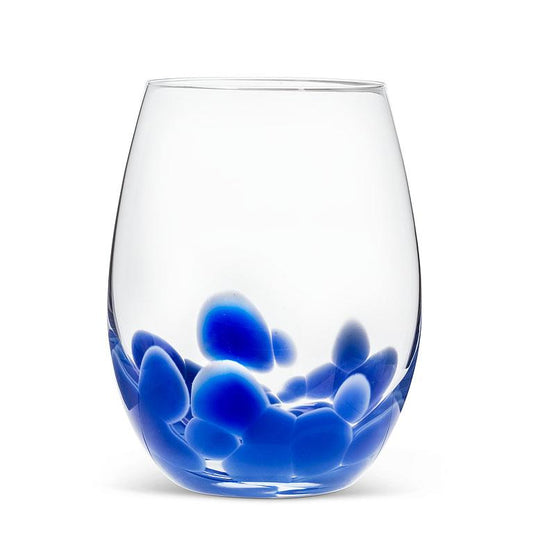 Fused Dots Stemless Wine Glass | Blue