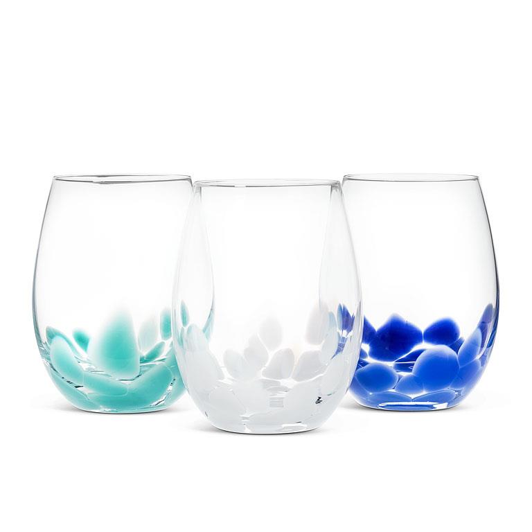 Fused Dots Stemless Wine Glass | Blue