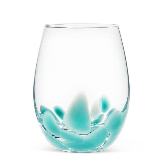 Fused Dots Stemless Wine Glass | Turquoise