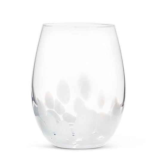 Fused Dots Stemless Wine Glass | White