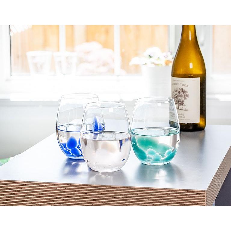Fused Dots Stemless Wine Glass | Turquoise