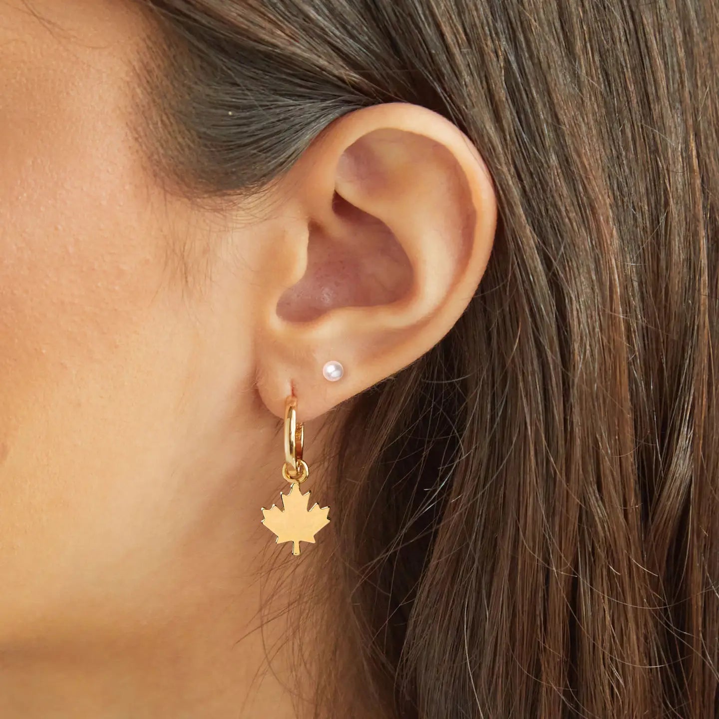 Maple Leaf Hoop Earrings | Gold