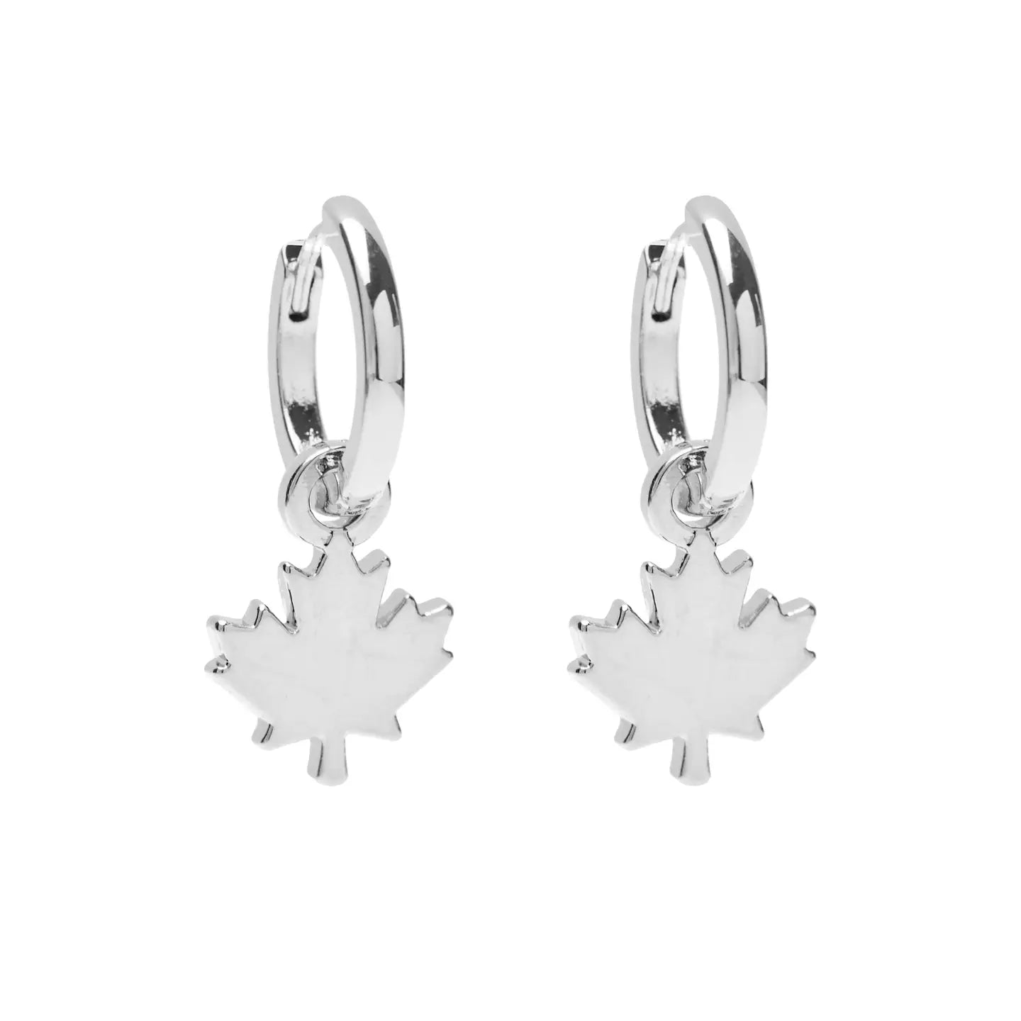 Maple Leaf Hoop Earrings | Silver