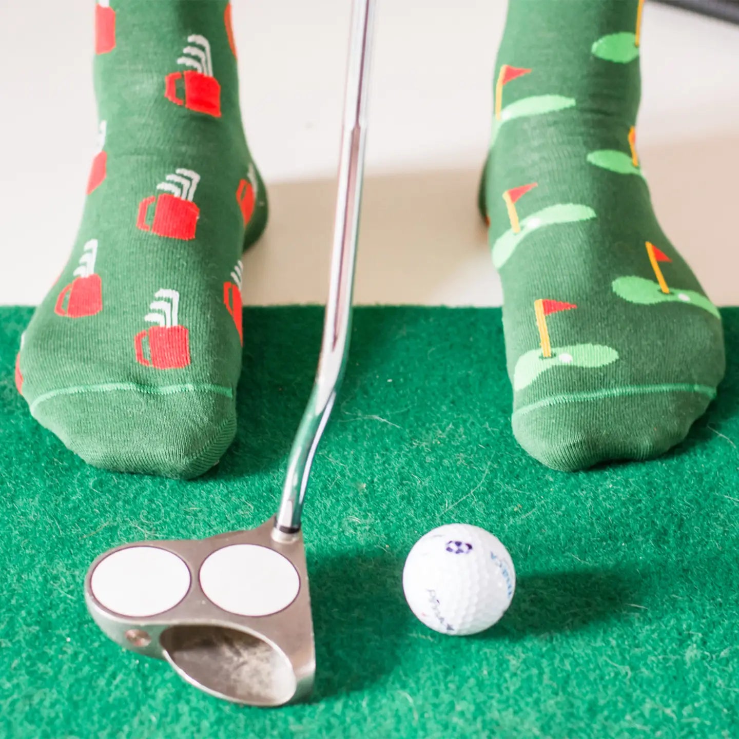 Men's Golf Clubs and Green Socks