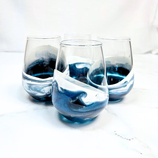 Resin Coated Entertaining Glasses | Navy White