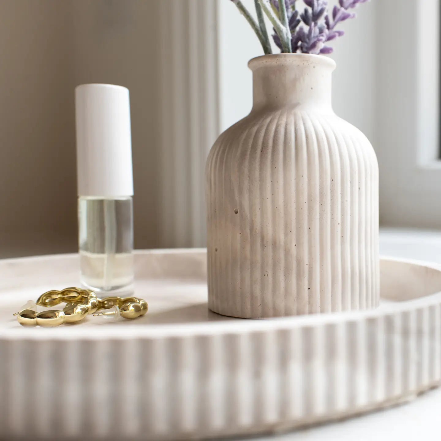 Fluted Round Tray | Limestone