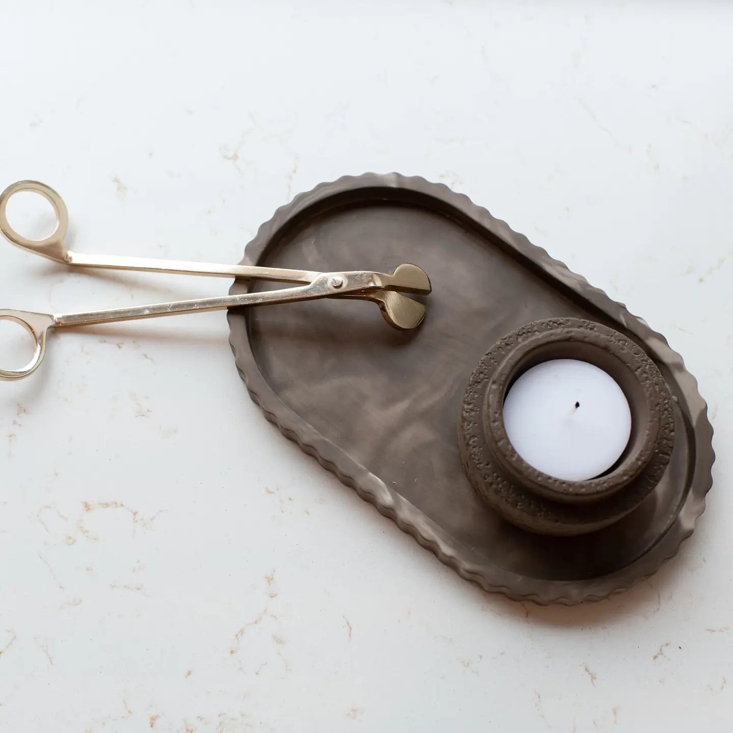 Fluted Oval Tray | Mocha Stone