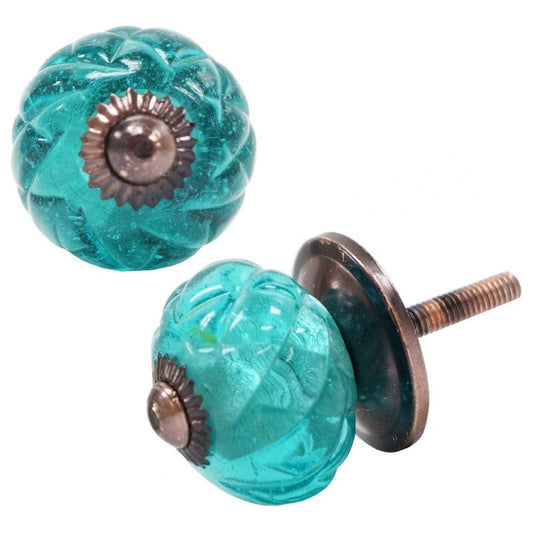 Glass Knob Turquoise - Bronze