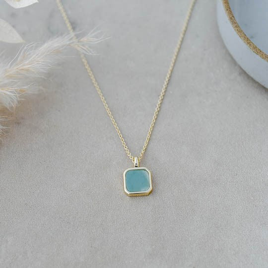 Florence Square Necklace - Gold (Amazonite)