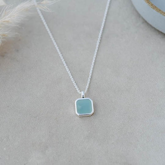 Florence Square Necklace - Silver (Amazonite)