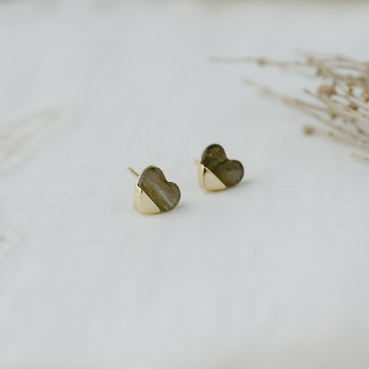 Full Heart Studs - Gold/Labradorite