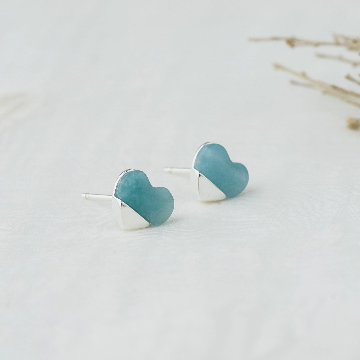 Full Heart Studs - Silver/Amazonite