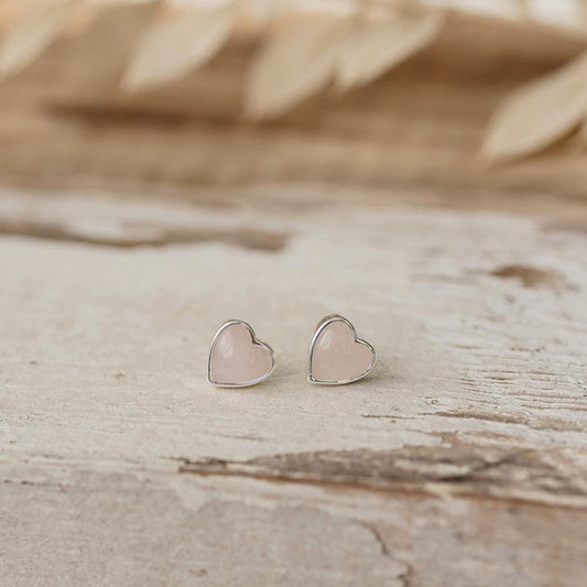 Heart of Stone Studs - Rose Quartz/Silver