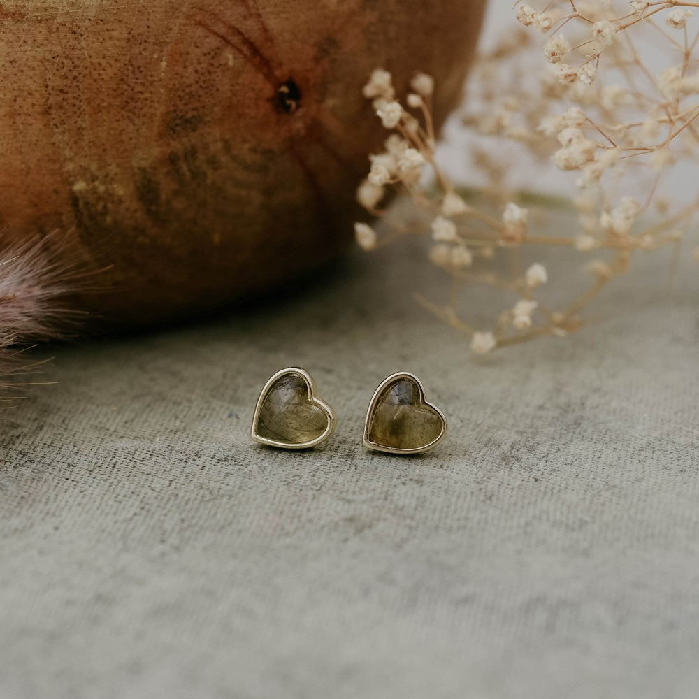 Heart of Stone Studs - Labradorite/Gold