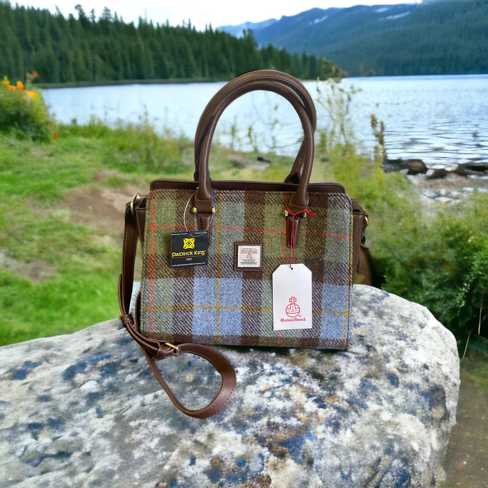 Harris Tweed Double Handle Tote - Dark Brown