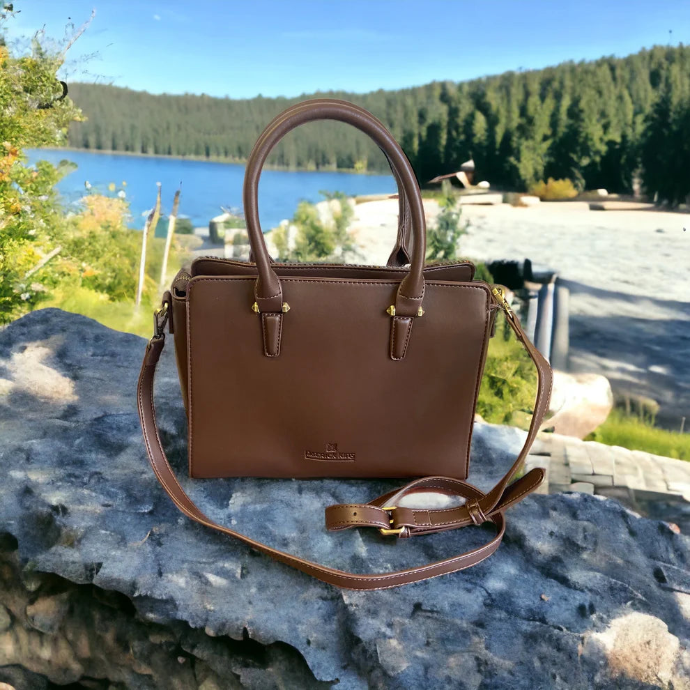 Harris Tweed Double Handle Tote - Dark Brown